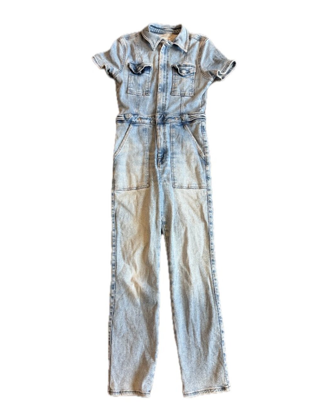 Good American Light Wash Coverall Jumpsuit Utility Sleeve Chambray Large Women's
